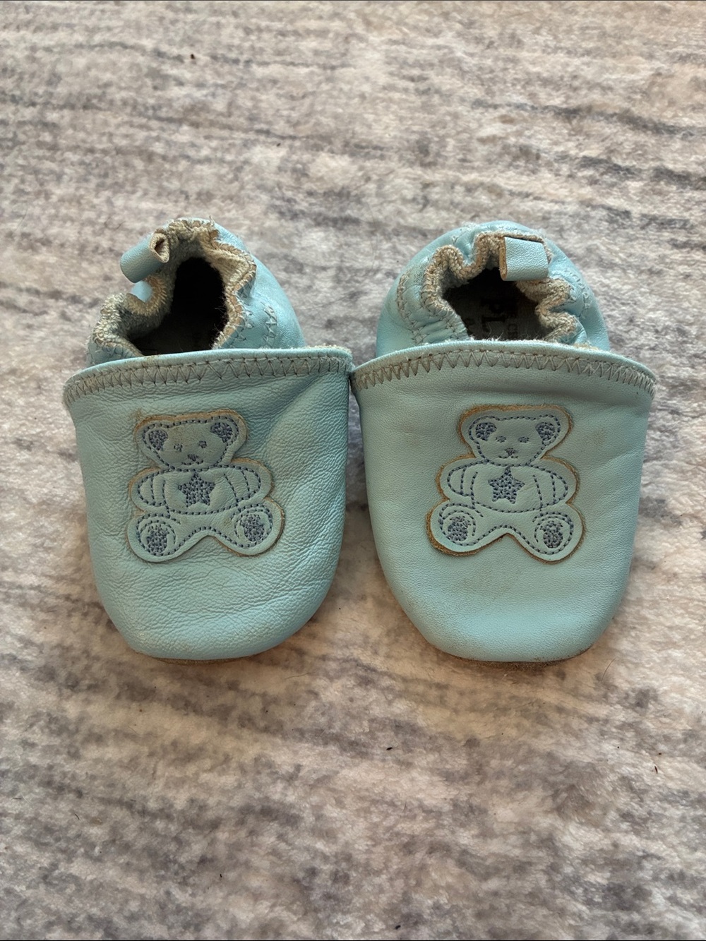 0-6m leather Light Blue Baby Moccasins with Teddy Applique-The Children's Place